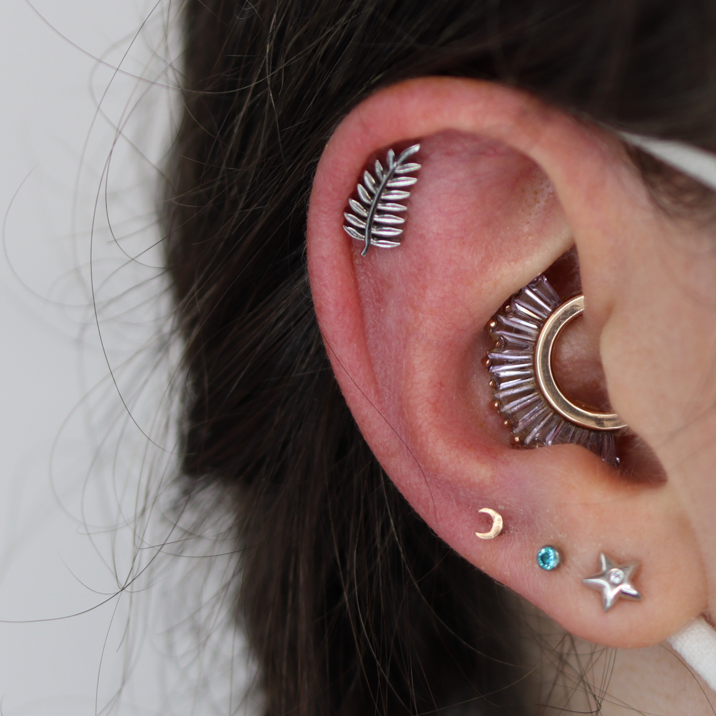 Daith and Helix piercings with 14k solid gold jewellery