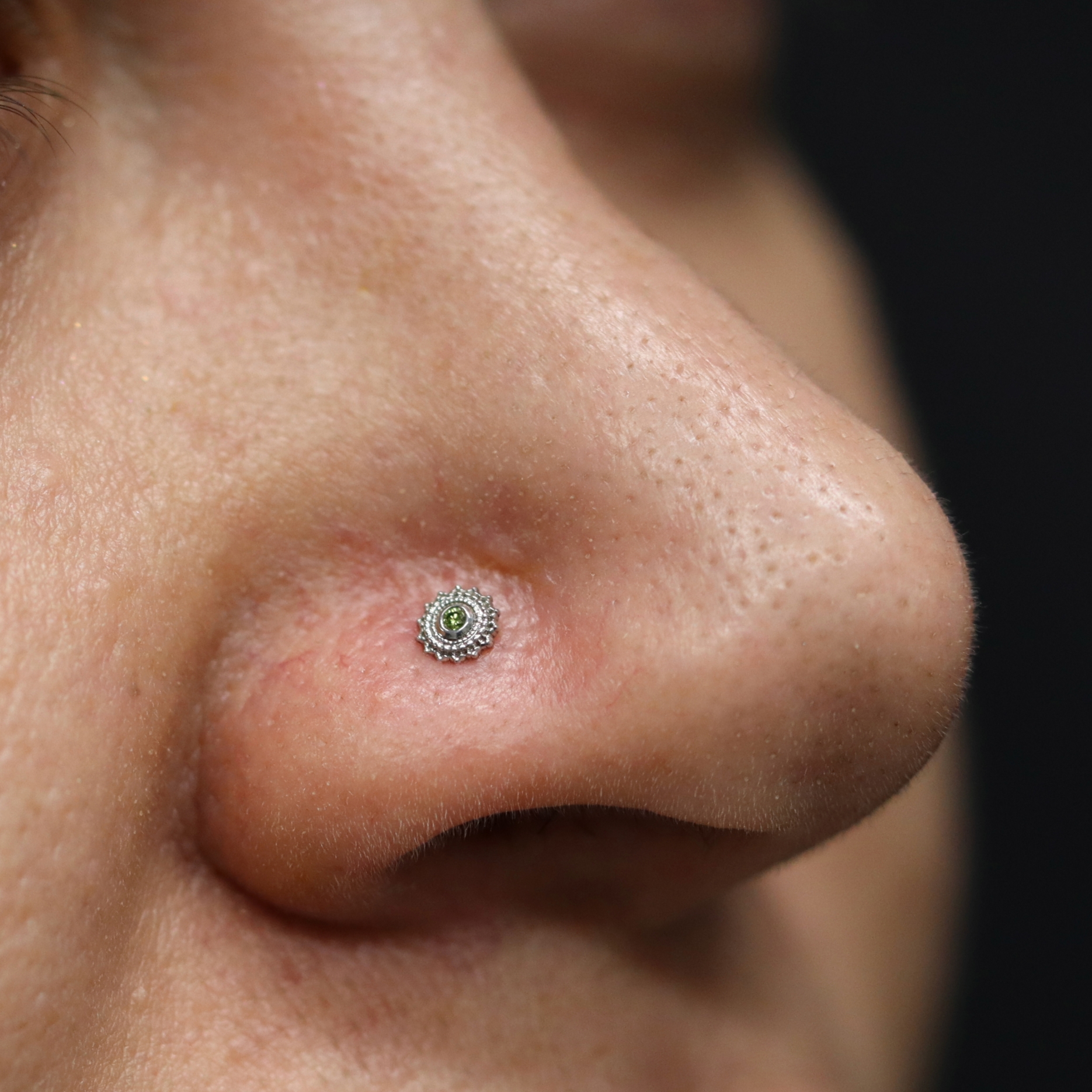 Nostril piercing with jewellery from BVLA